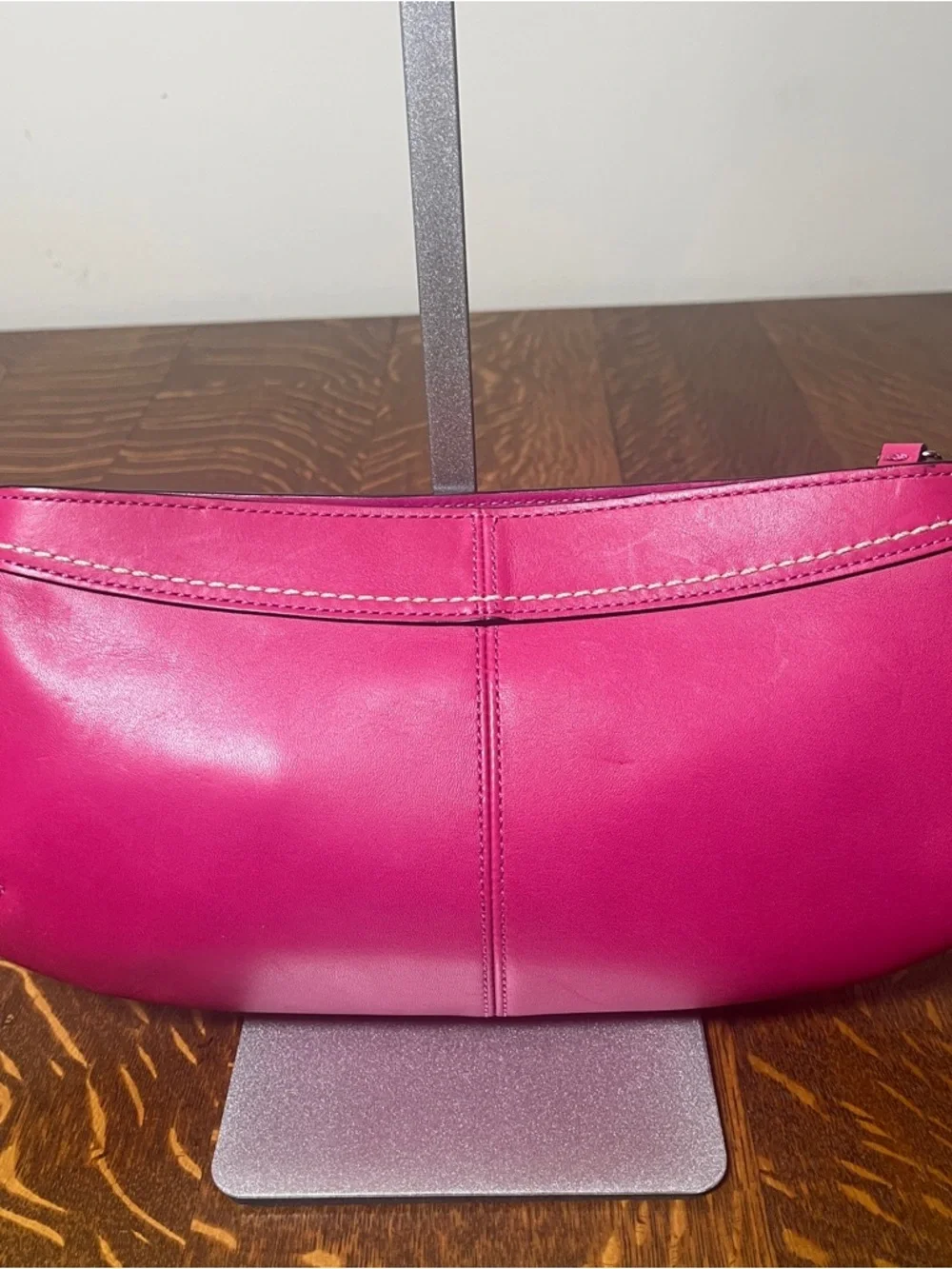 Coach Pleated Hot Pink Leather Large Wristlet Clutch